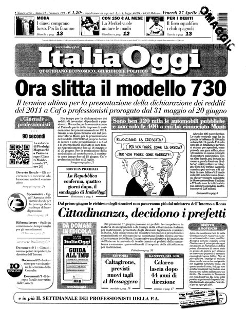 Italia oggi : quotidiano di economia finanza e politica